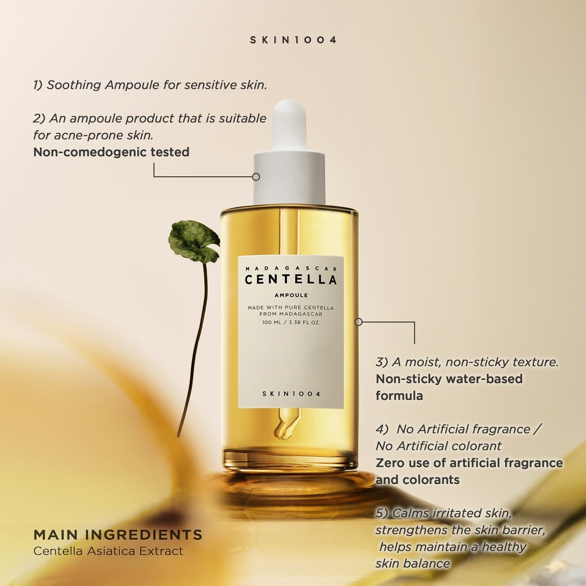 SKIN1004 Madagascar Centella Ampoule (100ml / 3.38 fl.oz) – 100% Pure Extract Facial Serum for Sensitive & Acne-Prone Skin